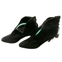Bally Black Suede Ankle Booties with Mink Puff Tassels