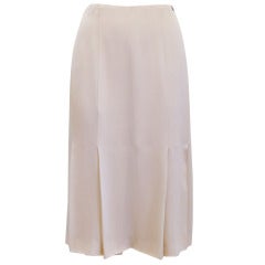 90s Chanel Cream Pleat Front Silk Skirt