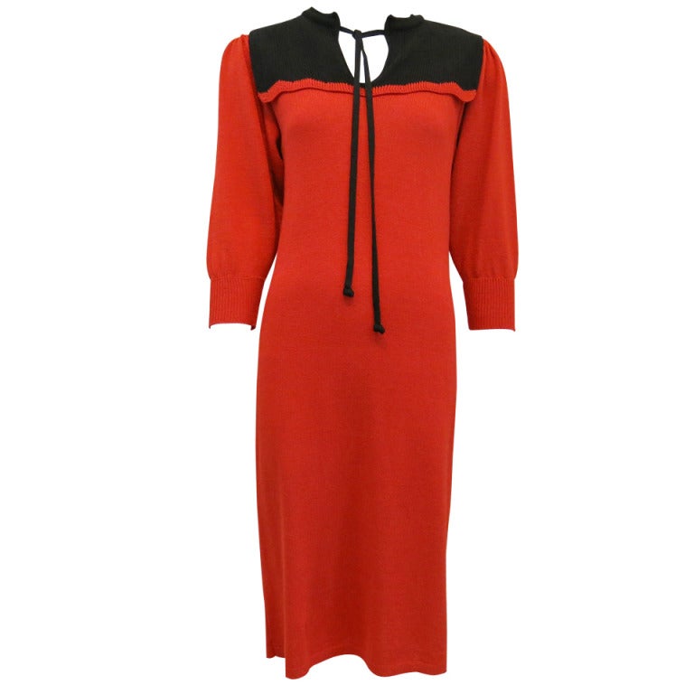 1980s Oscar de la Renta Red & Black Sweater Dress