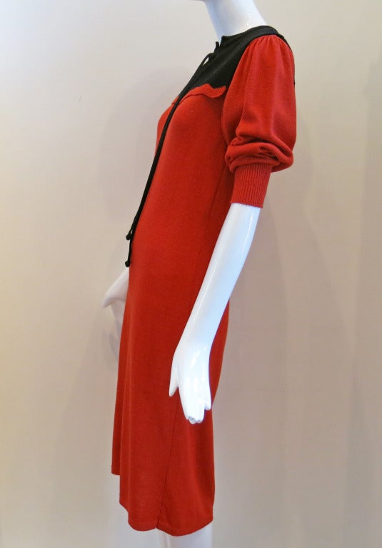 1980s Oscar de la Renta Red & Black Sweater Dress w/ 3/4 Length Sleeves

Please contact dealer prior to purchase for White Glove shipping options.

Measurements (taken lying flat):

Shoulder to Shoulder - 16