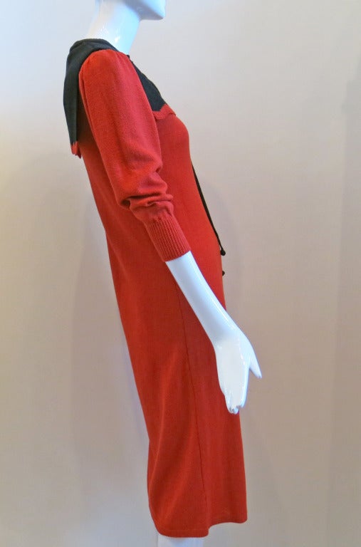 1980s Oscar de la Renta Red & Black Sweater Dress 1
