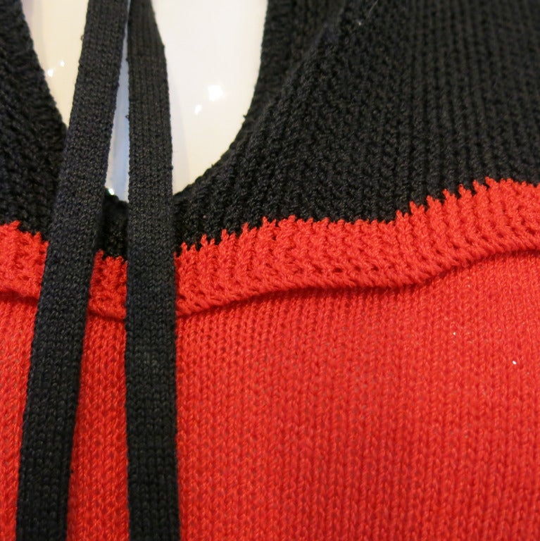 1980s Oscar de la Renta Red & Black Sweater Dress 2