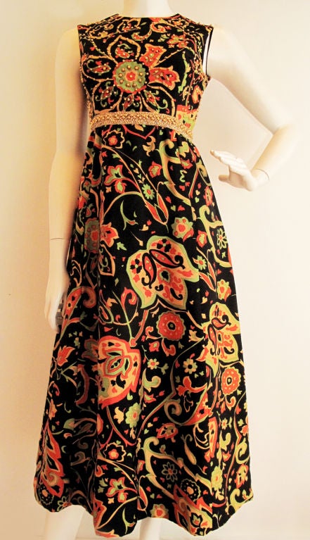 1960s Column Dress w/ Gold Studded Bodice