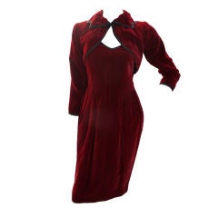 YVES ST LAURENT Burgandy Velvet Bolero & Dress Set