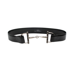 GUCCI Black Leather Belt with Stir-Up detail buckle