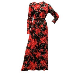 Red, Gold, Black Floral Column Dress