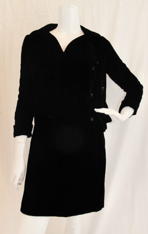 Please contact dealer prior to purchase for White Glove shipping options.

Adorable DONALD BROOKS Velvet Fitted Cocktail Dress & Double Breasted waist Jacket.

Jacket: 
Bust:35