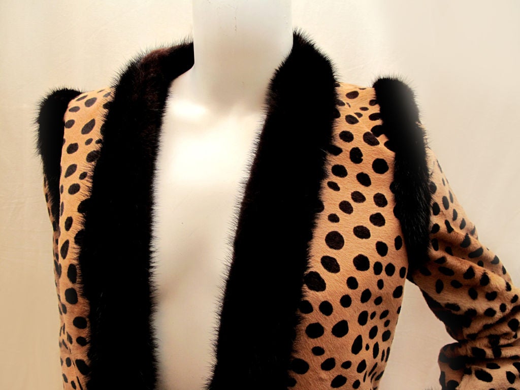 Women's BILL BLASS Leopard Printed Pony & Mink Coat