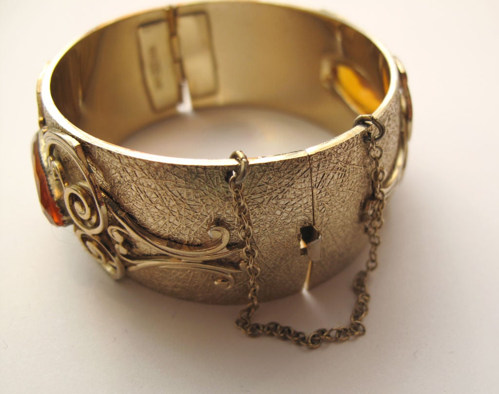 70s WHITING & DAVIS Gold Plate Cuff Bracelet 1