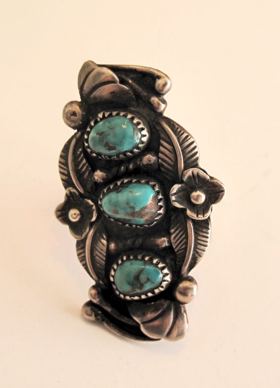 Ornate American Indian Turquoise Ring