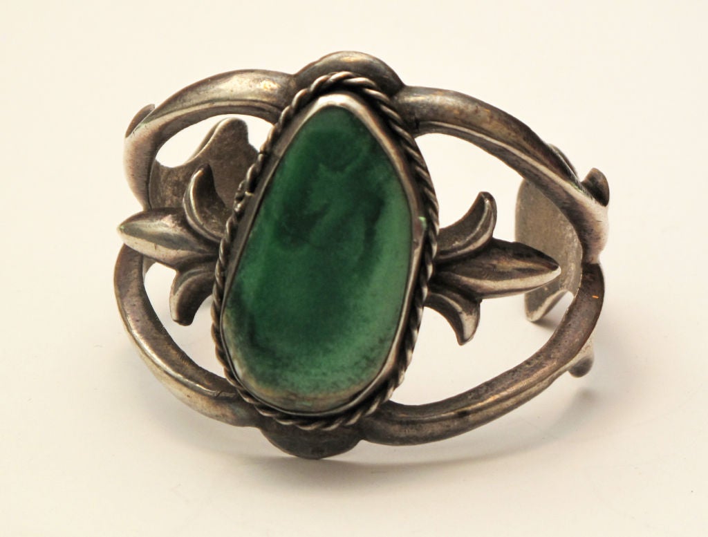 1930s Sand Cast Sterling & Turquoise Cuff