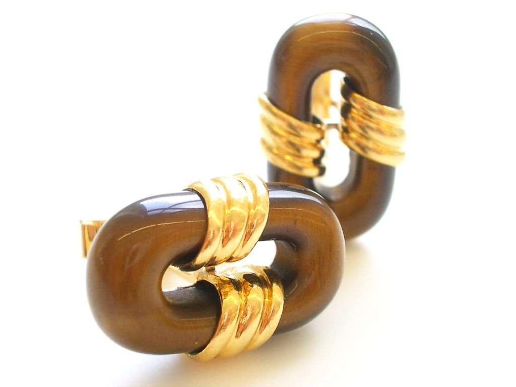 18k Gold and Tiger's Eye Cufflinks by Cartier, circa 1970