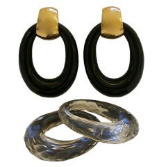 18k Gold Onyx and Crystal Interchangeable Earrings circa 1970