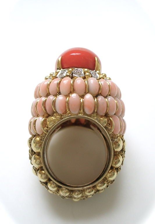 18k Gold, Coral and Diamond Ring, c1960 1