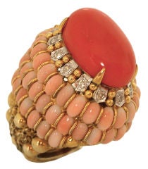 18k Gold, Coral and Diamond Ring, c1960