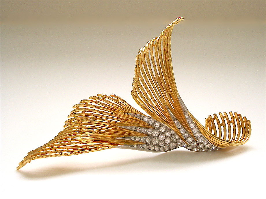 STERLE Gold and Diamond Brooch, French, c1960