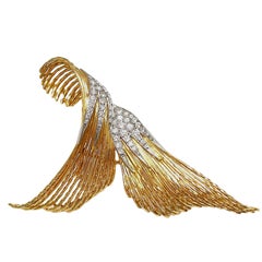 STERLE Gold and Diamond Brooch, French, c1960