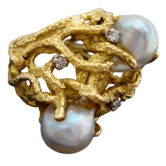CHARLES DE TEMPLE, 18k, Pearl and Diamond Ring, circa 1960