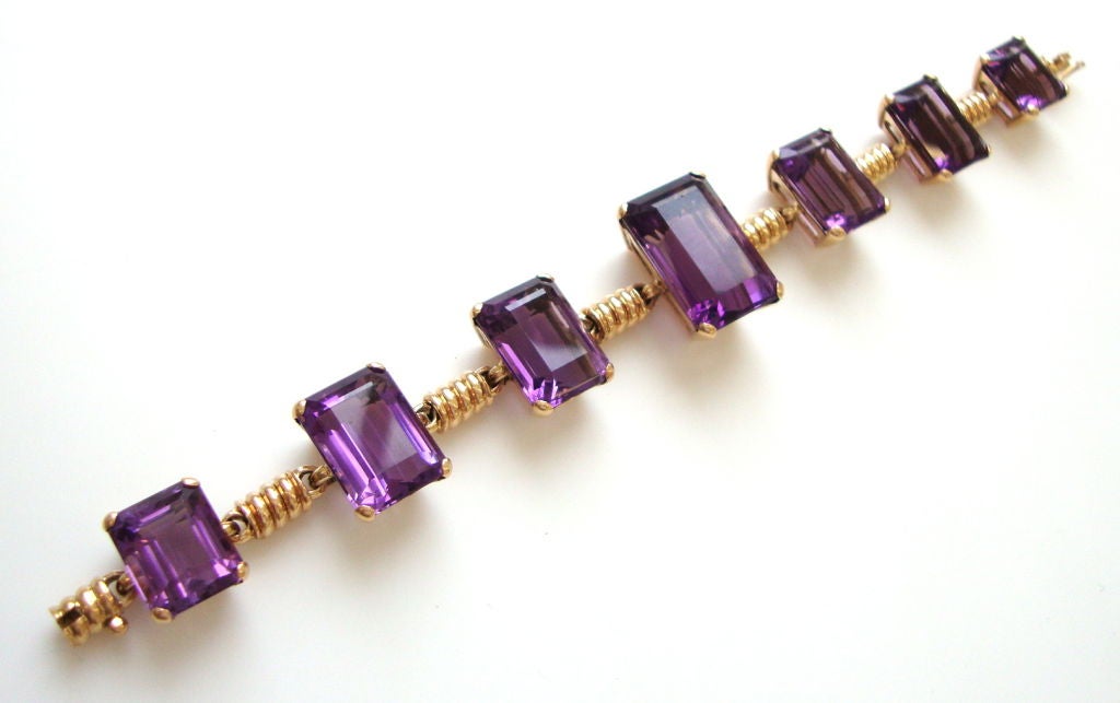 Women's 18k Gold and Amethyst Retro Bracelet, c 1945