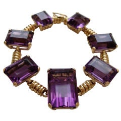 18k Gold and Amethyst Retro Bracelet, c 1945