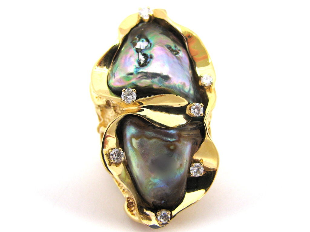A Massive Gold and Abalone Pearl Ring, c1970