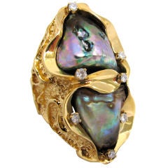A Massive Gold and Abalone Pearl Ring, c1970
