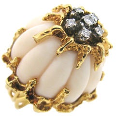A Gold , White Coral and Diamond Ring circa 1960