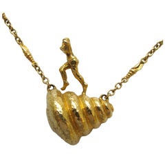 SALVADOR DALI, "Mujer Desnuda Subiendo Escalera",  Gold Necklace