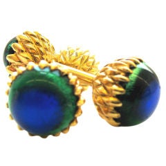 A Pair of Gold and Glass Cufflinks