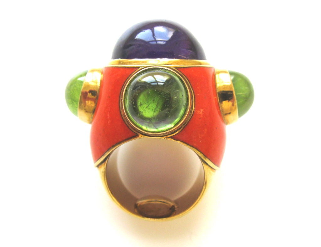 SOLANGE AZAGURY-PARTRIDGE, An Amethyst, Peridot and Enamel Ring