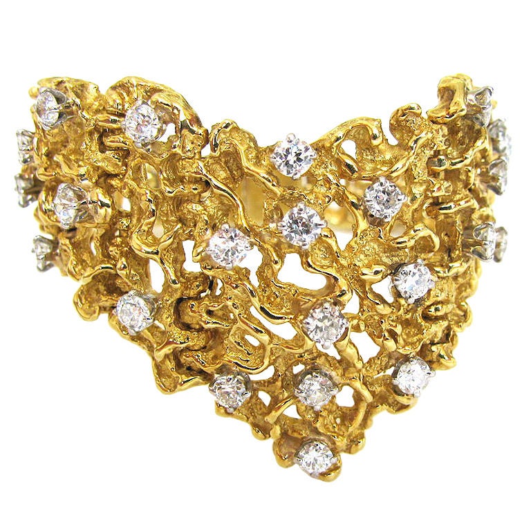 A Modernist Freeform Diamond and Gold Bracelet c1970