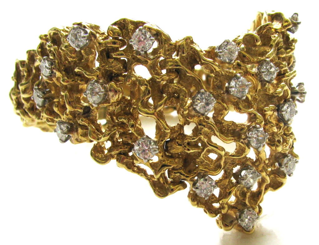 Artisan A Modernist Freeform Diamond and Gold Bracelet c1970