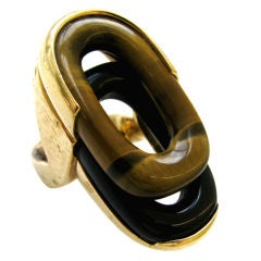A Gold, Tiger-Eye and Onyx Ring, c 1970