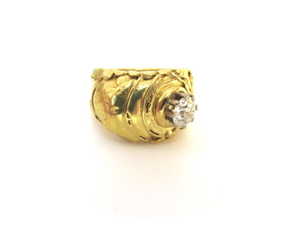Modernist Brutalist Diamond Gold Solitaire Ring