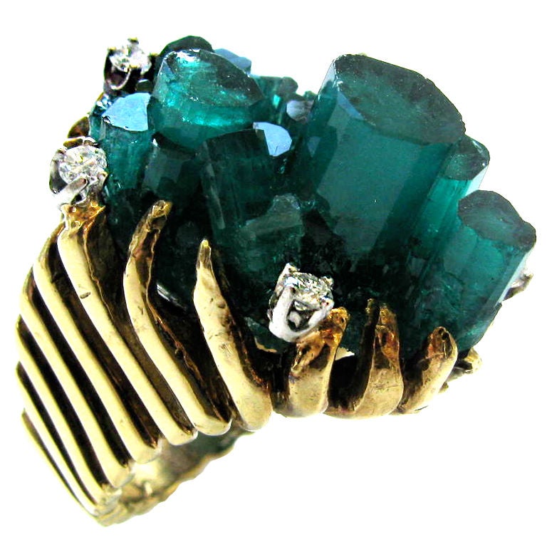 A Gold, Emerald and Diamond Ring, c 1960