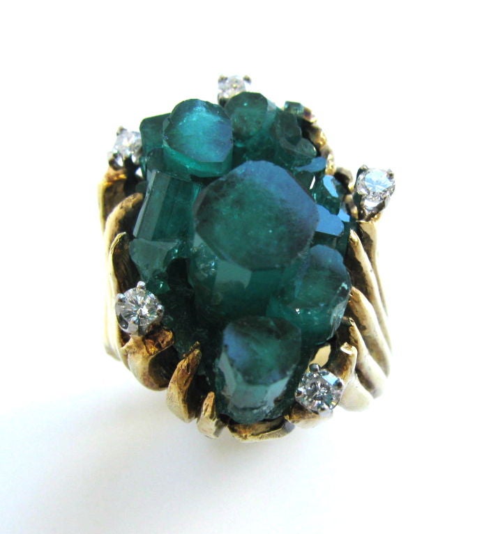 A Gold, Emerald and Diamond Ring, c 1960 2