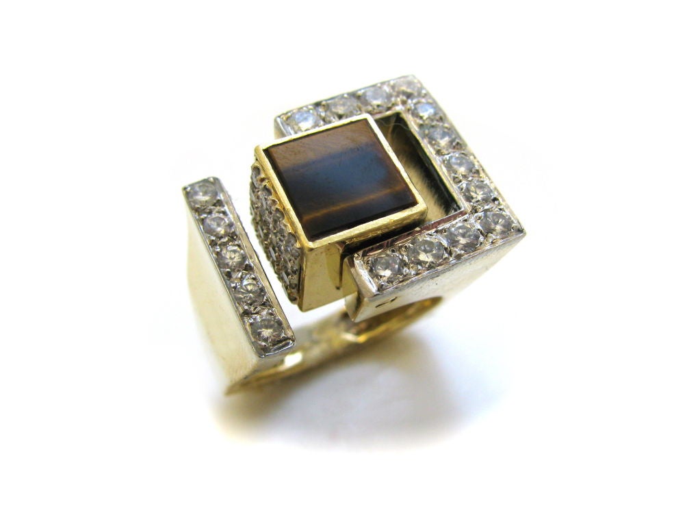 Diamond Lapis Malachite and Tigers Eye Interchangable Ring In Excellent Condition In Cincinnati, OH