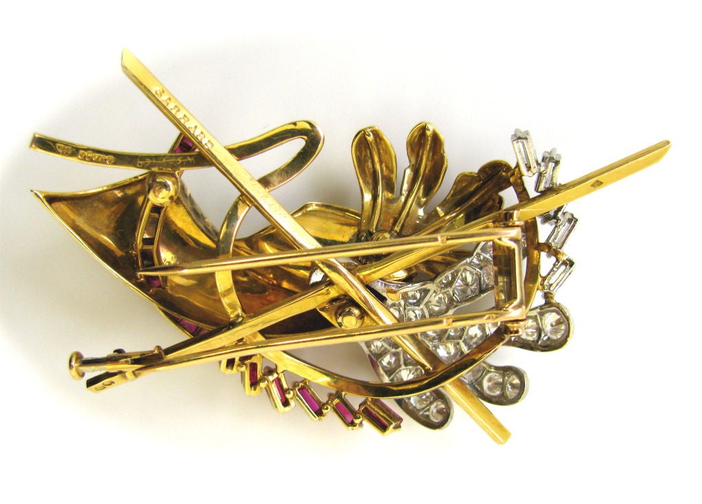 GARRARD Diamond Ruby Enamel and Gold Brooch