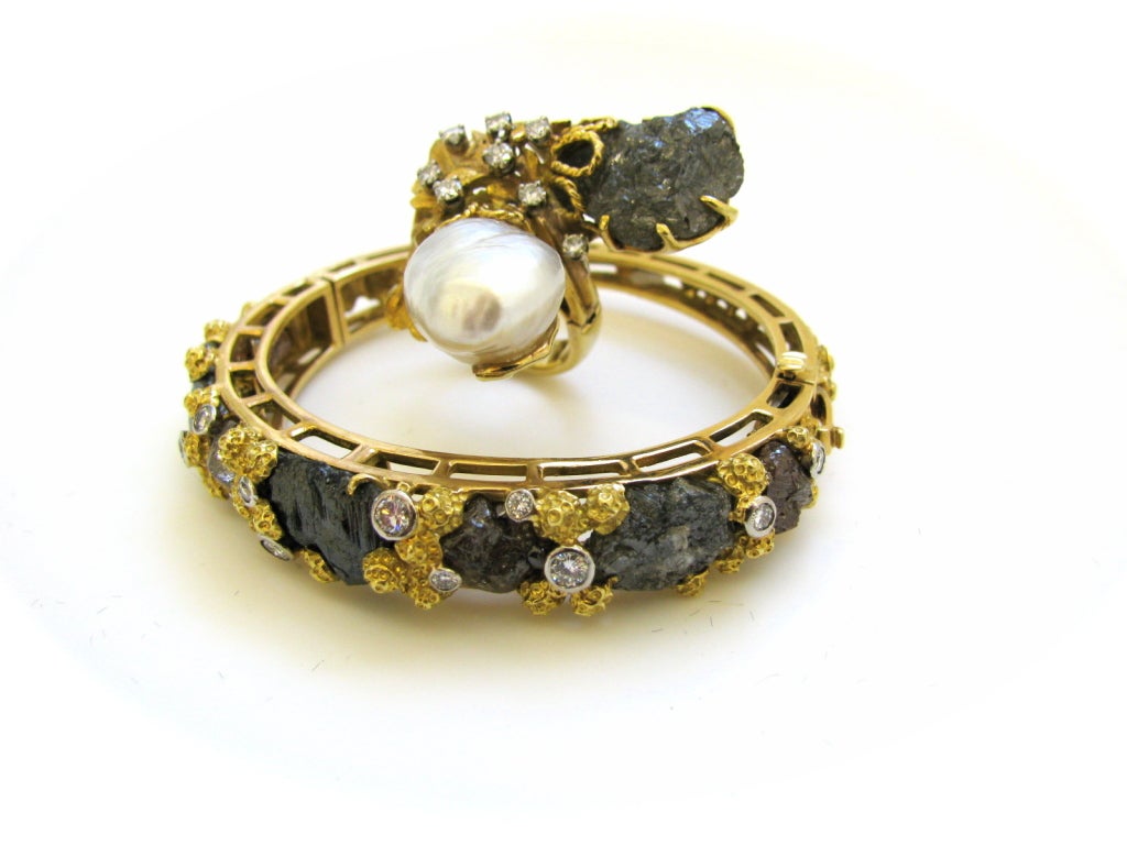 A 1960's Uncut Diamond And Pearl Bracelet and Ring Set