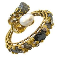 A 1960's Uncut Diamond And Pearl Bracelet and Ring Set