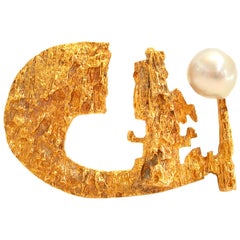 BJORN WECKSTROM for LAPPONIA, Gold and Pearl Brooch, 1967