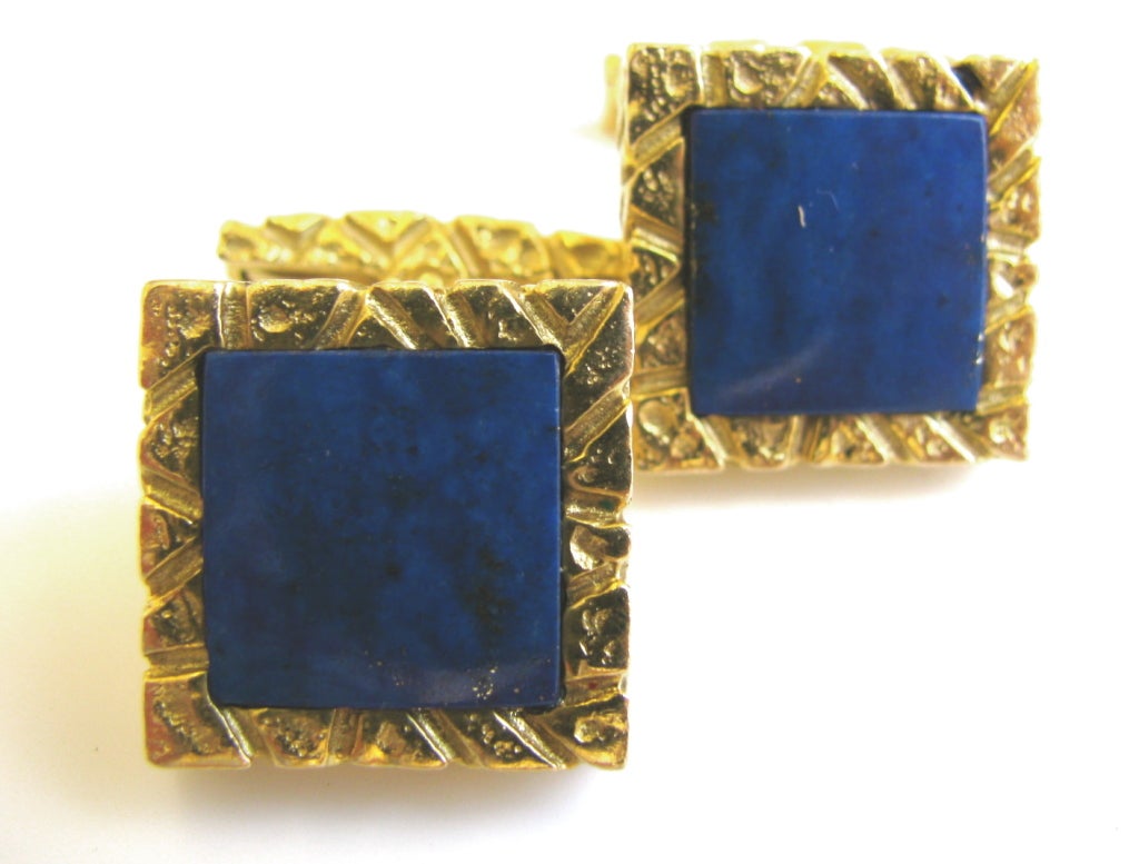 Modernist Lapis Lazuli and Gold Cufflinks, c 1970 For Sale
