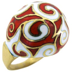 Vintage ERWIN PEARL A Gold and Enamel Bombe Ring, c 1960