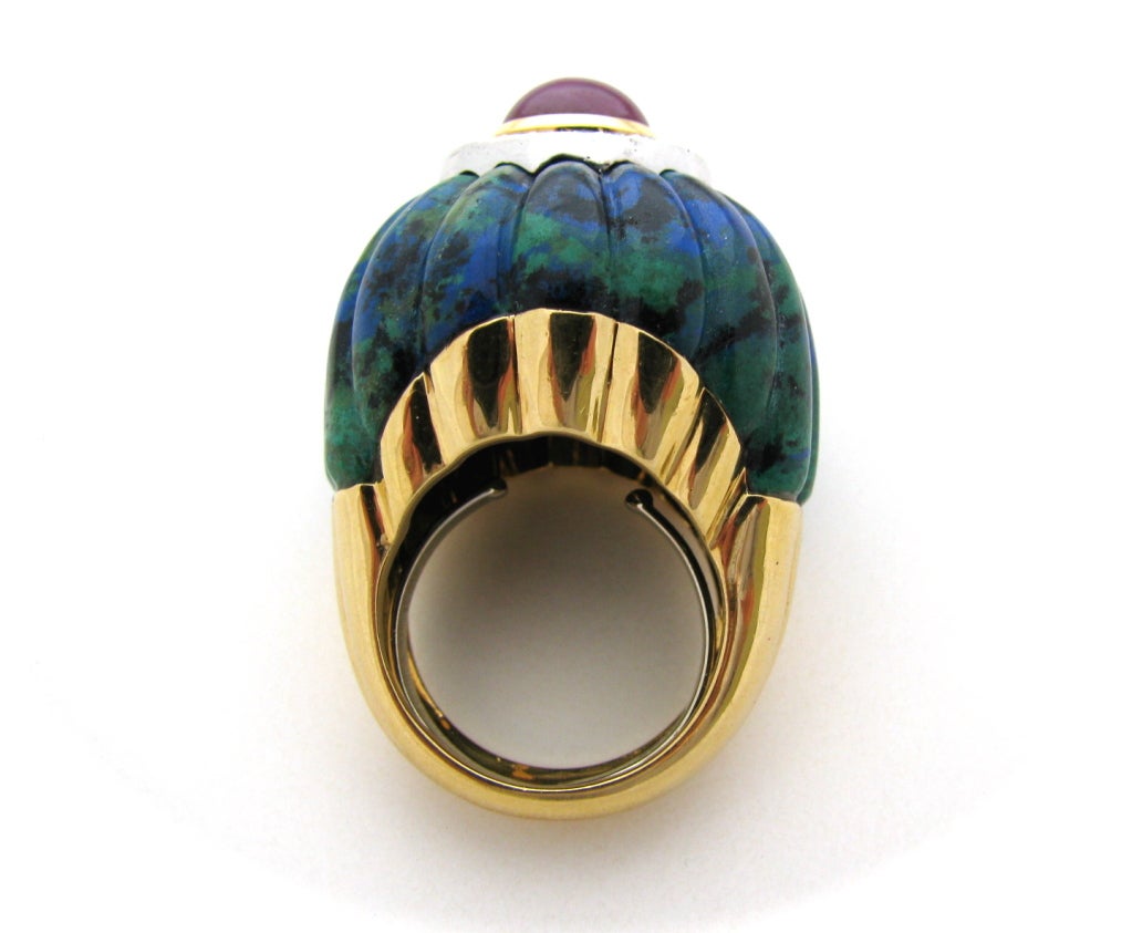 David Webb, A handsome Gold and Azurmalachite ring. The 1