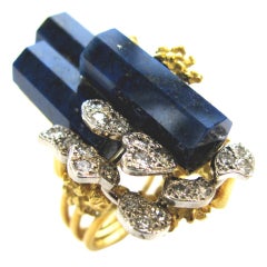 A Modernist Gold, Lapis and Diamond Ring c 1960