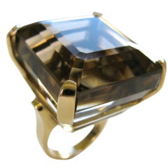 A Massive Gold and Smoky Quartz Retro Ring c 1945 7
