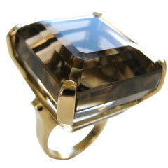 Massive Gold and Smoky Quartz Retro Ring, circa 1945