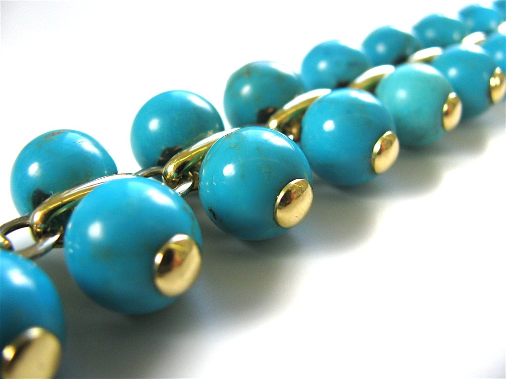 Turquoise Gold Bracelet Italy circa 1970 In Excellent Condition In Cincinnati, OH