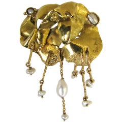 JERETTI, A Gold and Pearl "Owl" Brooch, c 1960