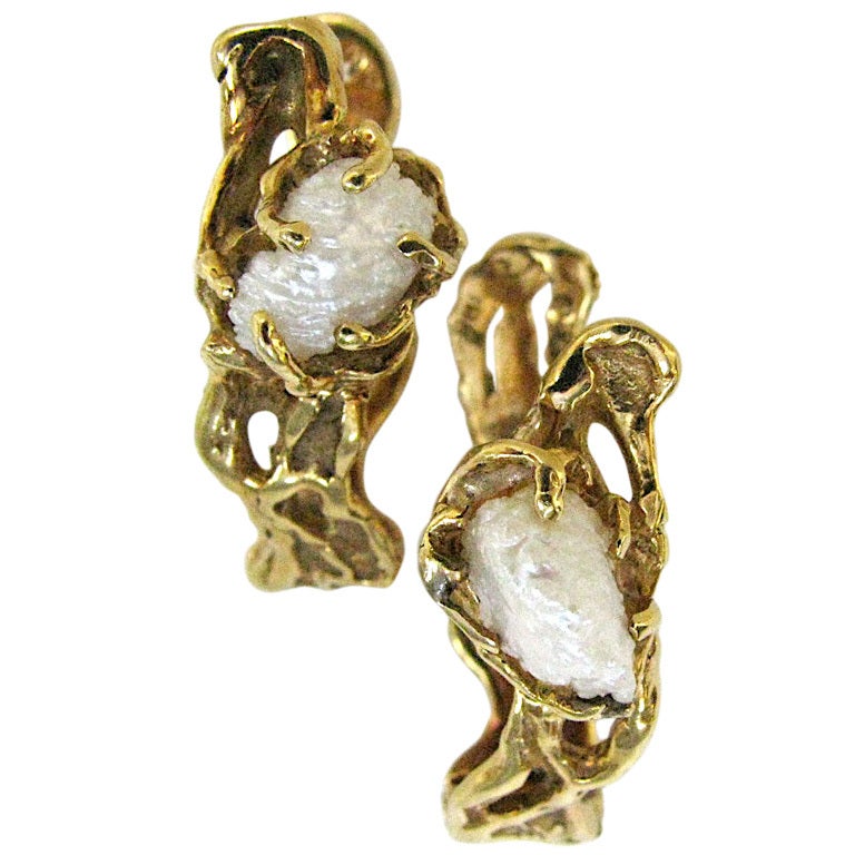 Arthur King Pearl Gold Cufflinks, circa 1970